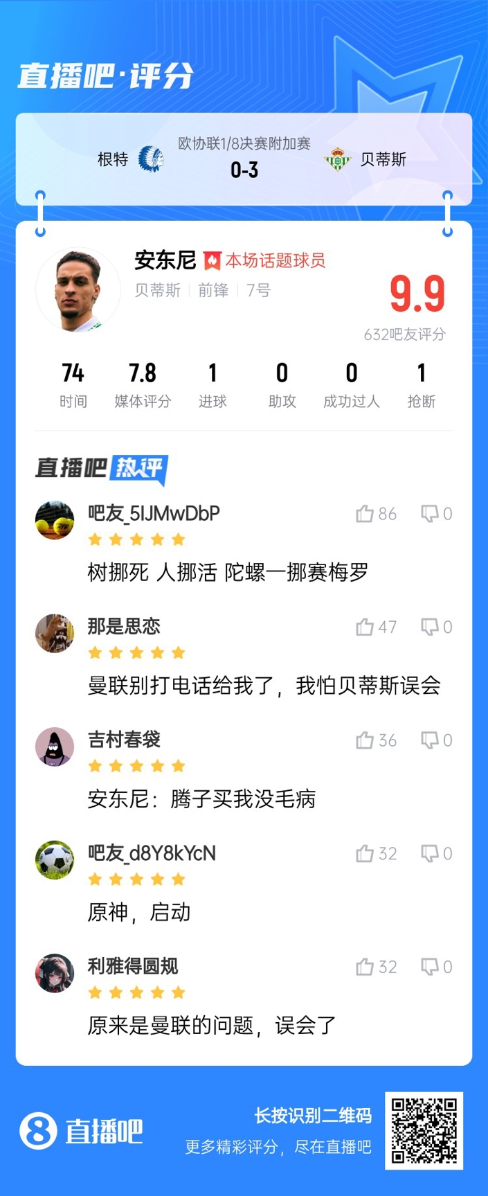 安東尼兜射圓規(guī)畫(huà)??！吧友評(píng)分9.9：樹(shù)挪死人挪活 陀螺一挪賽梅羅