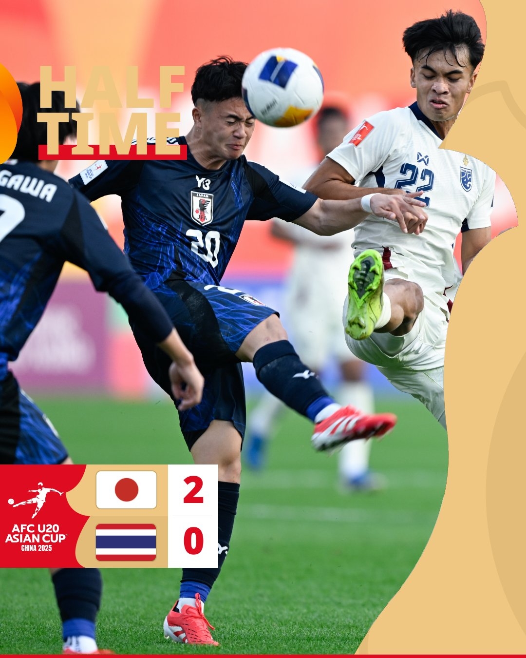  半場-日本U20 2-0領(lǐng)先泰國U20，石井久繼破門+中柱 泰國0射正