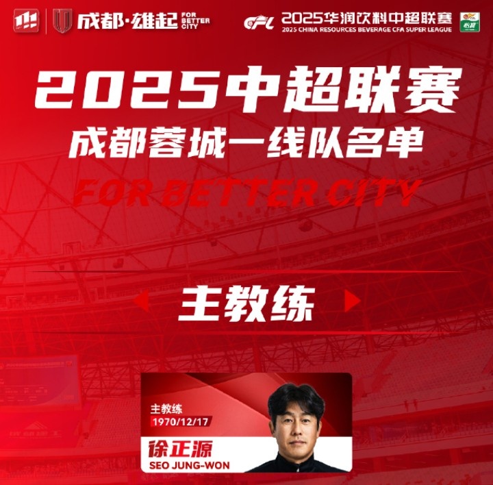  成都蓉城一線隊(duì)大名單出爐！