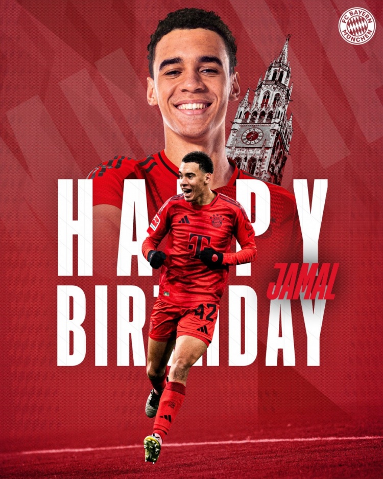  拜仁官方祝穆西亞拉22歲生日快樂，加盟至今出戰(zhàn)196次獲59球38助
