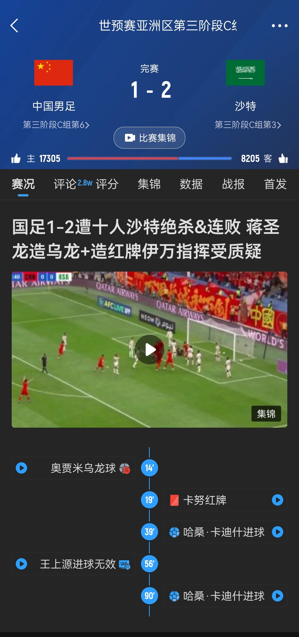  今天什么劇本？首戰(zhàn)沙特也是半場紅牌+蔣光太傷退，最后國足被翻