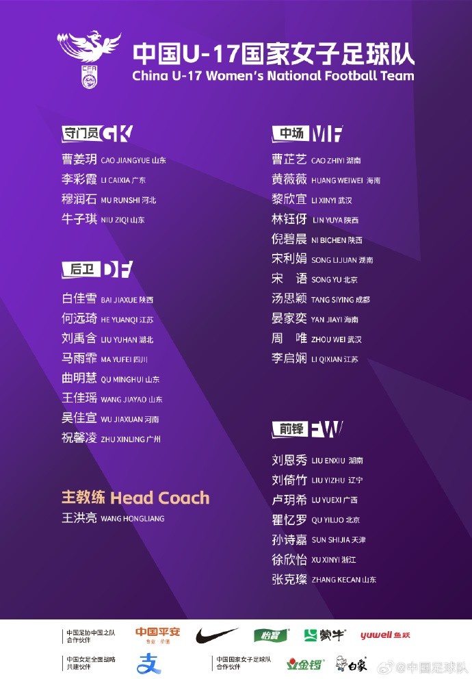  U17女足30人將在蘇州集訓(xùn)備戰(zhàn)世界杯，姜寧、朱挺擔(dān)任訓(xùn)練員